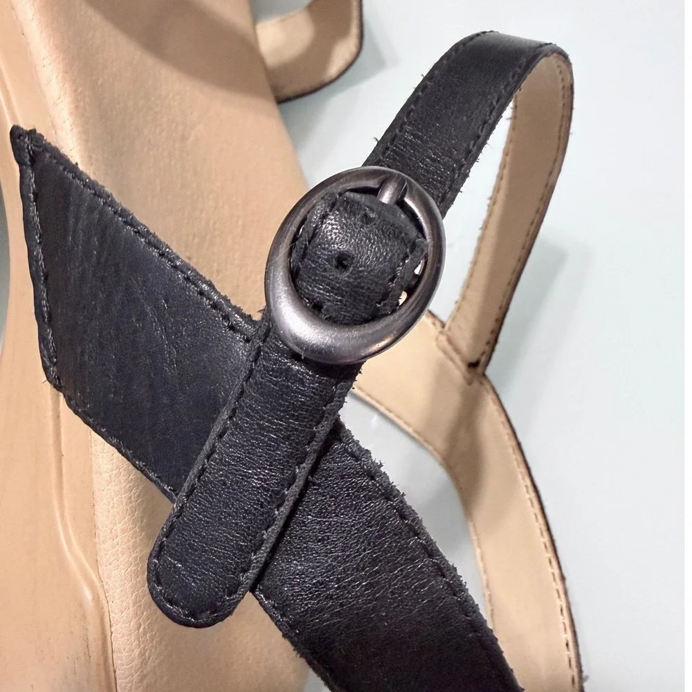 Dansko Black Leather Wedge Sandals